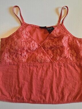 Lace Top Cami, Coral, Tangents Medium